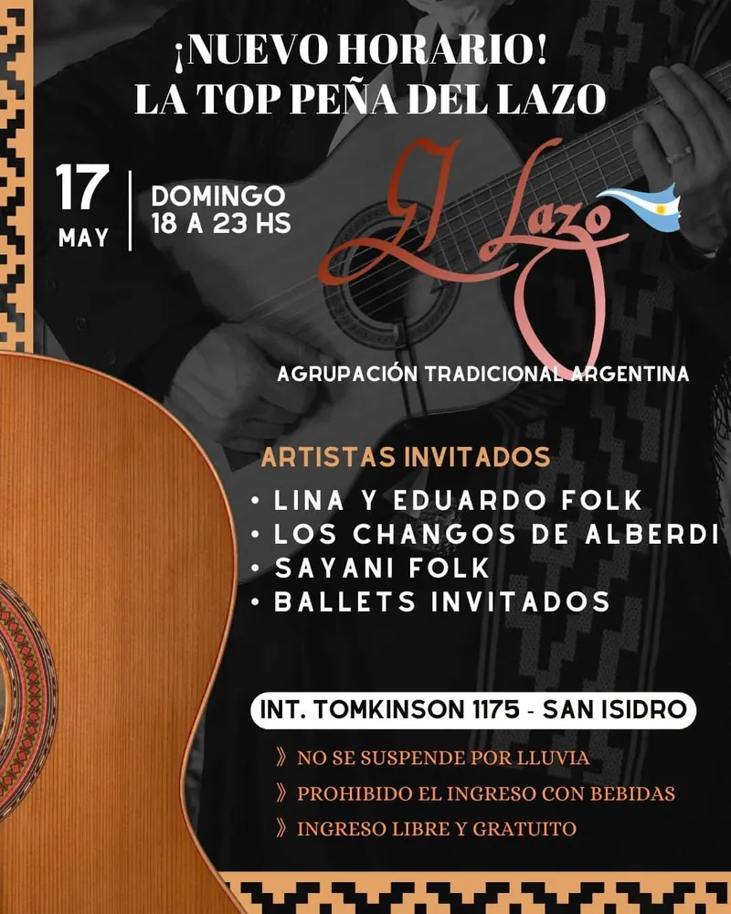Afiche de la peña El Lazo en San Isidro con Lina y Eduardo Folk como artistas invitados